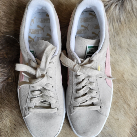 Puma Clyde Pink Stripe Tan Suede Sneakers Size 8.5 - Picture 6 of 9